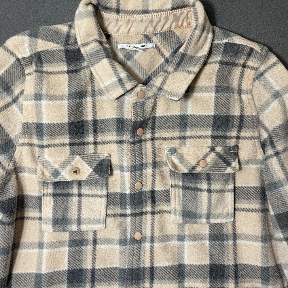 O'Neill Surf Women's L Long Sleeve Button Down Pink Black Plaid Jacket Surf